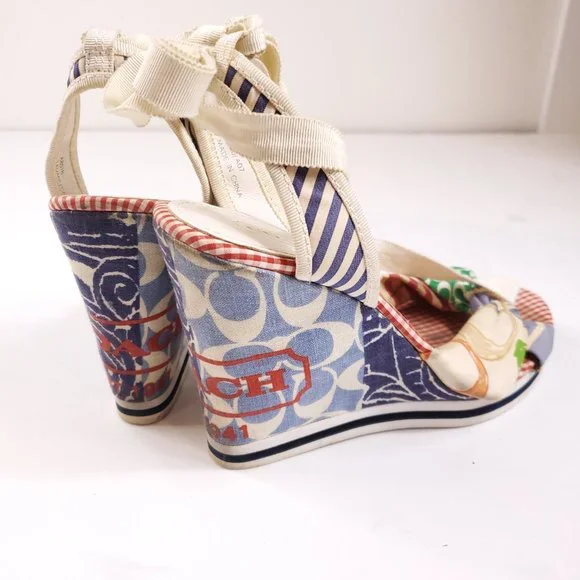 Coach Patchwork Lace Up Tammie Wedge Heels - Picture 5 of 7